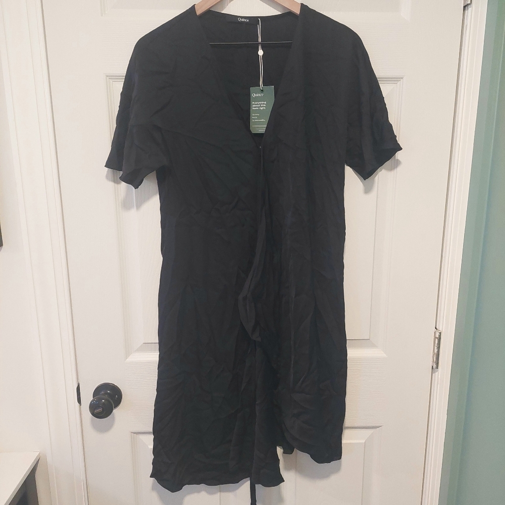 NWT! Quince Black Stretch Silk Wrap Dress! Sz. XL! (A81)